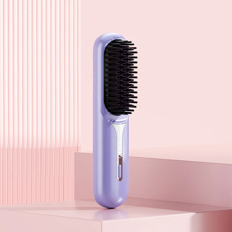 Wet Dry Hair Straightener Portable Hair Comb Cordless Hair Straightener Brush with Fast Heating Negative Ions for Fluffy Curly