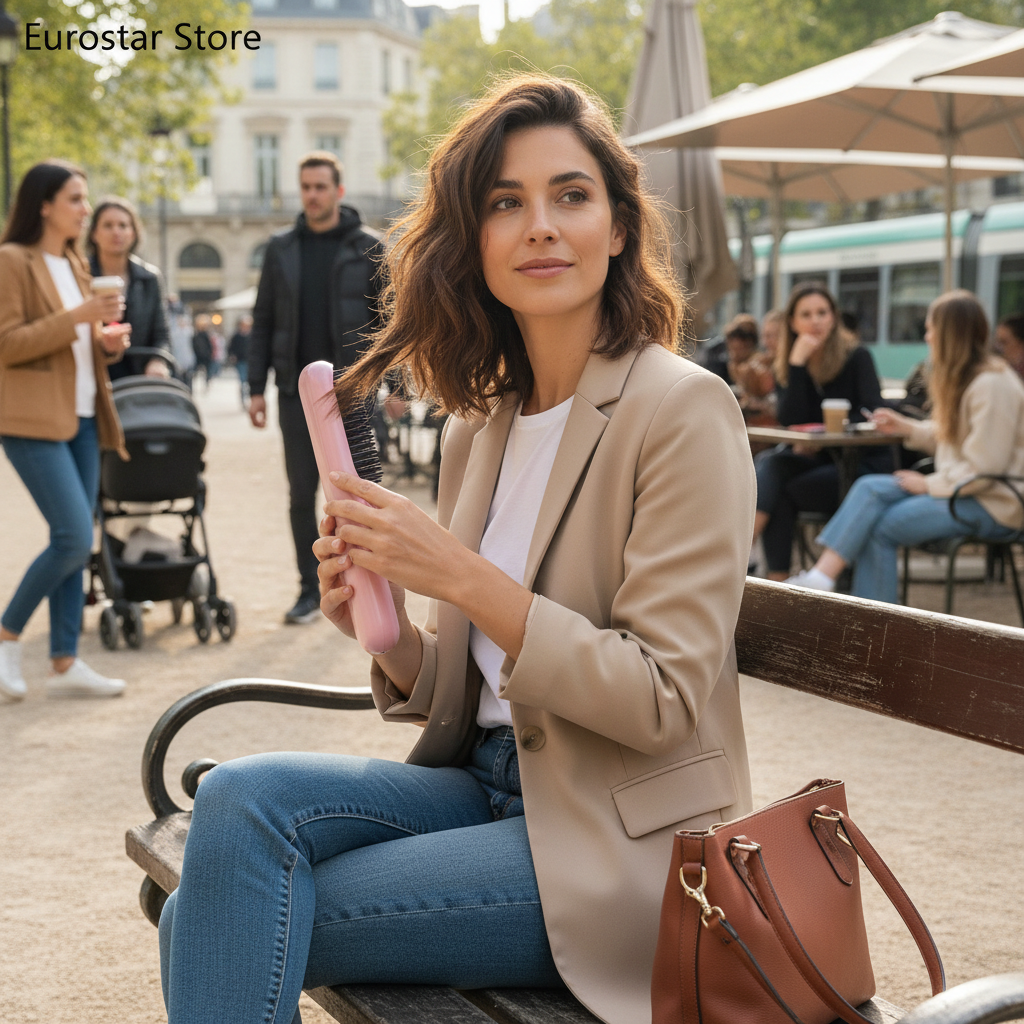 Wet Dry Hair Straightener Portable Hair Comb Cordless Hair Straightener Brush with Fast Heating Negative Ions for Fluffy Curly